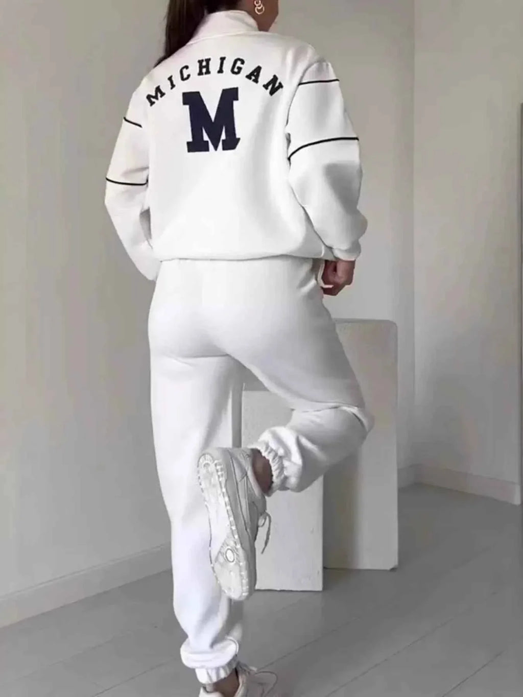 Full Size Striped Quarter Zip Top and Pants Set Plus Size