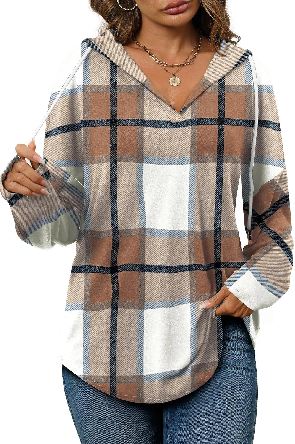 Womens Casual Plaid Hoodie