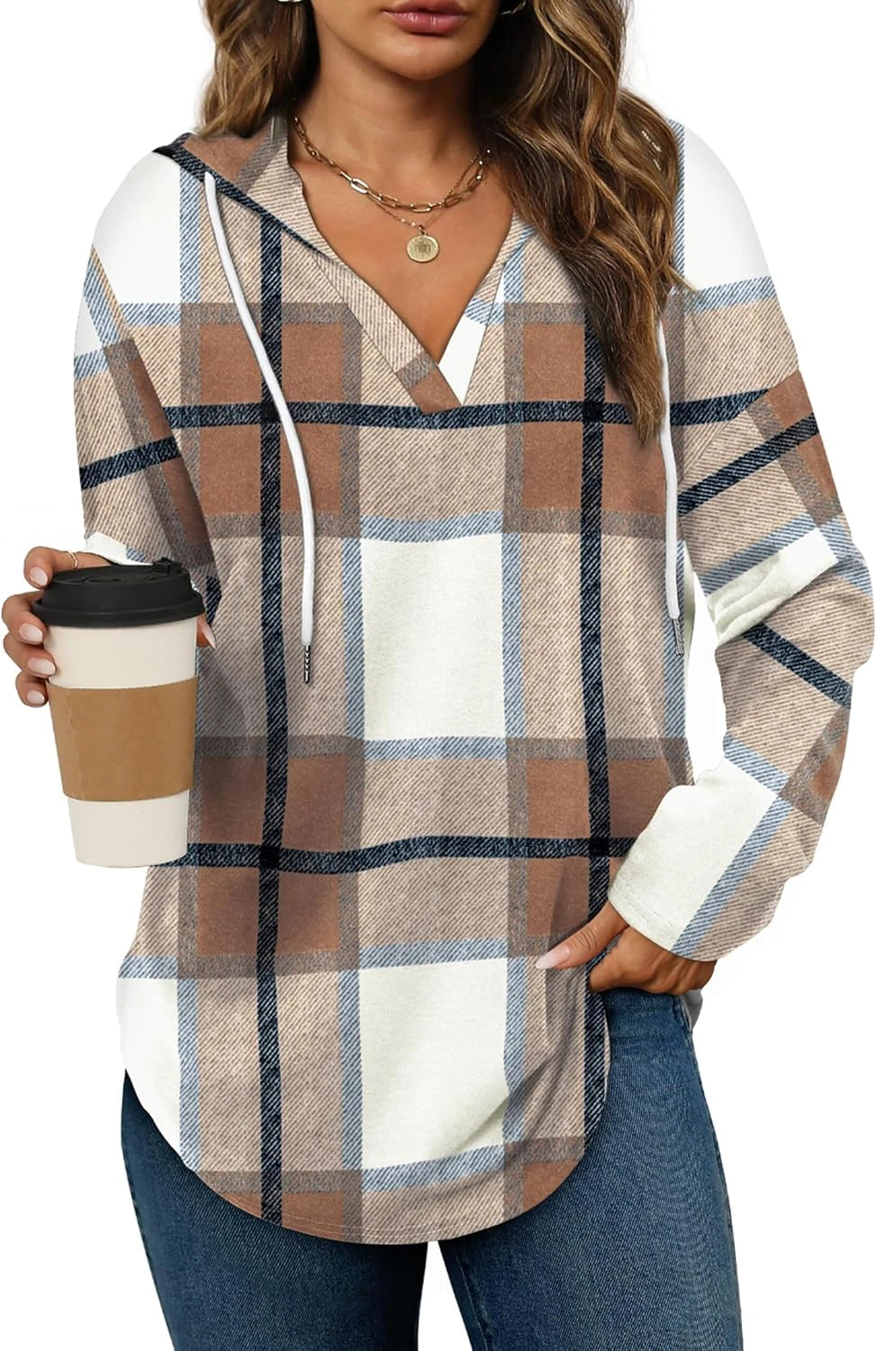 Womens Casual Plaid Hoodie