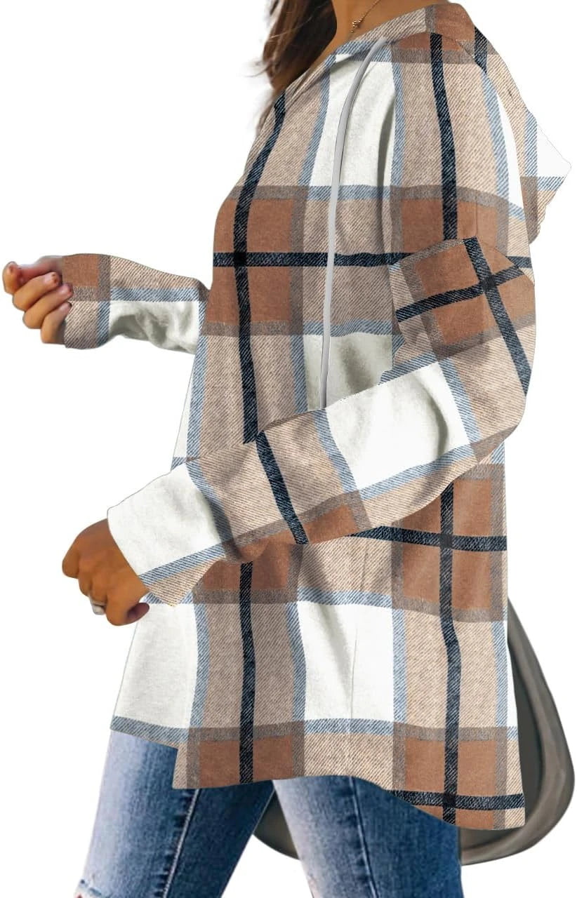 Womens Casual Plaid Hoodie