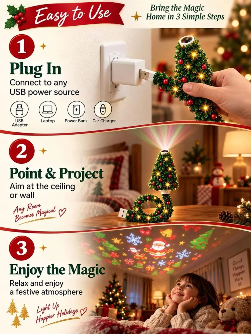 Christmas Tree USB Ceiling Projector