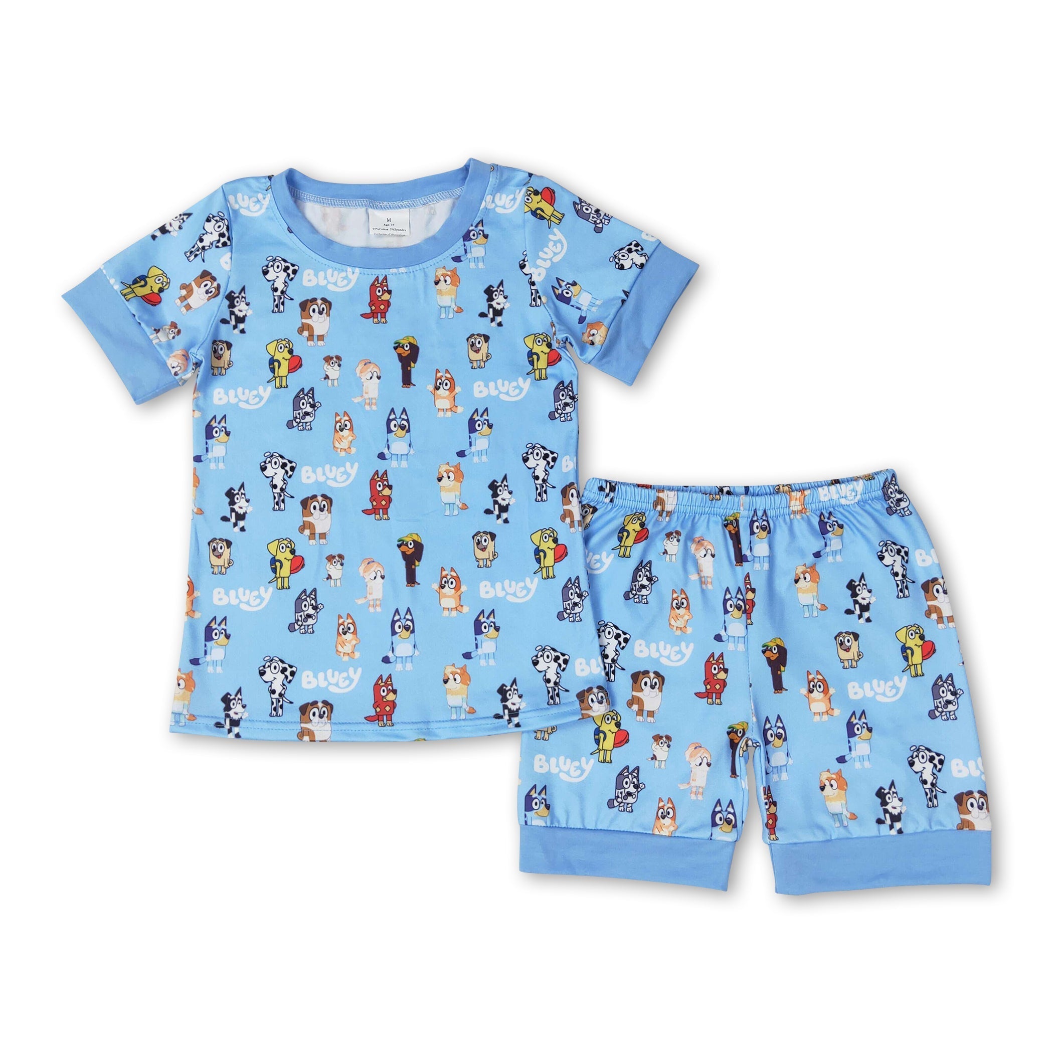 Short sleeves blue dog boys summer pajamas set