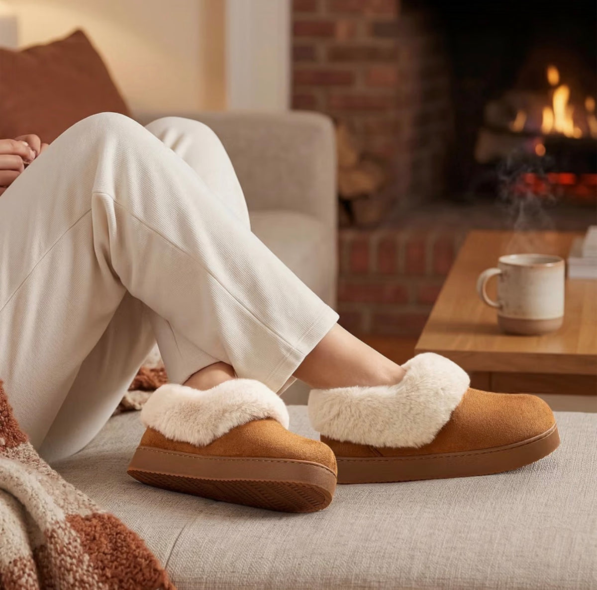 Zigzagger Microsuede Fuzzy Bootie Slippers