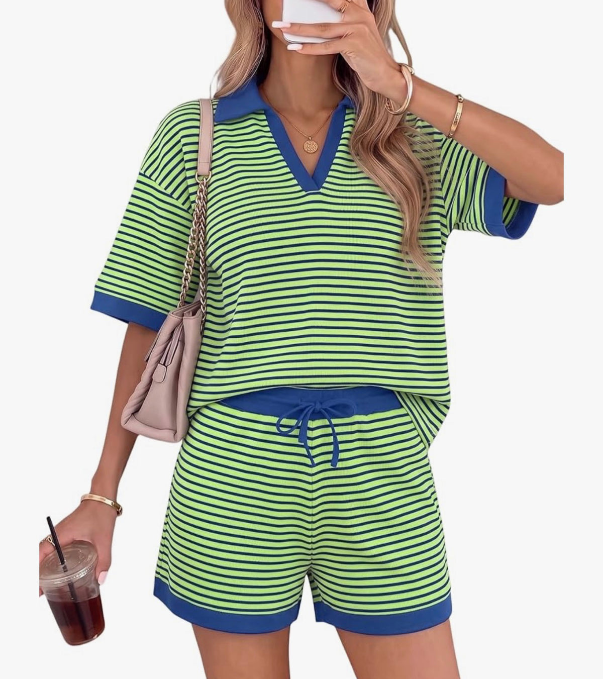 Striped Waffle Knit Shorts Set