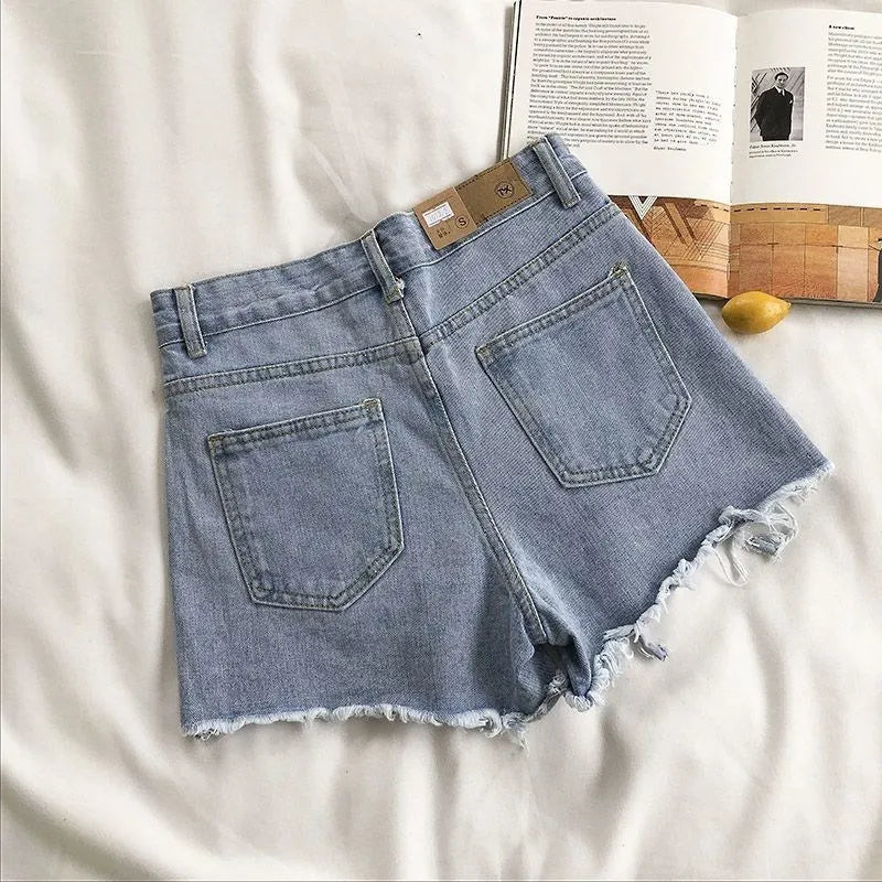 High Waist Ripped Jeans Pocket Tassel Shorts
