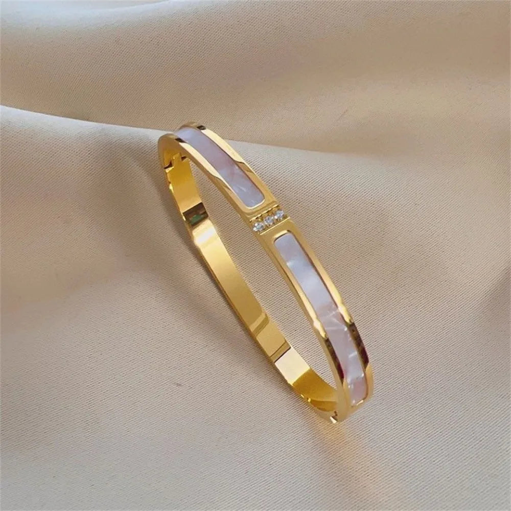 Yupsk Titanium Steel Couple's Bracelet Shiny Zircon Inlaid Stainless Steel Bangles Gold/Silver Color Female Jewelry Gift
