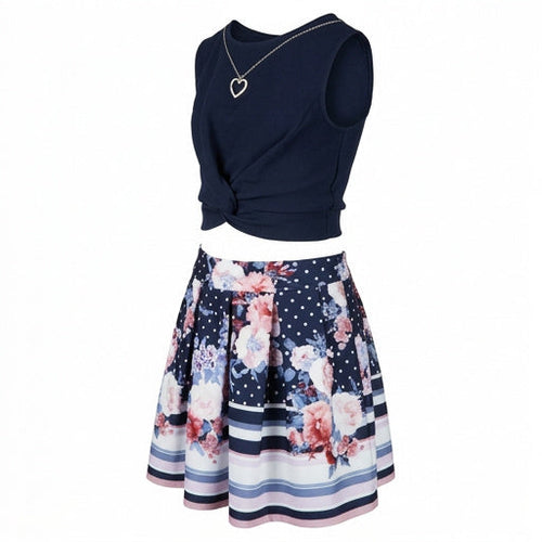 Beautees Big Girls Plus 2-Pc. Twist-Knot Top/ Skater Skirt Set, Size 16
